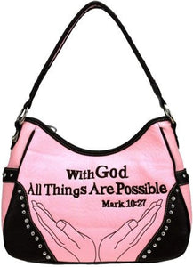 (MWATP8291PK) "With God All Things Are Possible" Faux Leather Purse - Pink