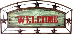 (MWRSD065) Western Style Metal & Wooden "WELCOME" Sign with Metal Stars