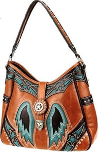 (MWSTF8291BR) "Texas Pride" Western Faux Leather Handbag - Brown
