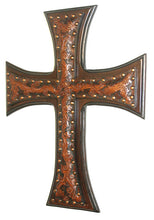 Load image into Gallery viewer, (NWC2) Western Brown Leather Cross on Espresso Wood Back