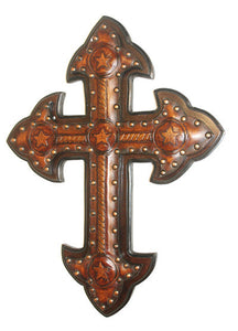 (NWC3) Western Bronzed Leather Cross on Espresso Wood Back