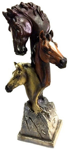 Western Triple Horse Head Sculpture - 7-1/2" Tall
