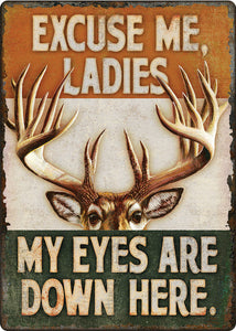 (RE1449) "Eyes Down Here" Humorous Western Tin Sign