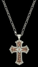 Load image into Gallery viewer, Antiqued Rose Gold &amp; Silver Scalloped Cross Necklace