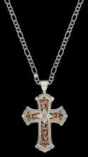 Load image into Gallery viewer, Antiqued Rose Gold & Silver Scalloped Cross Necklace