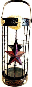 (RWMA7047) Western Metal & Glass Stars and Belt Candle Holder 20" Tall