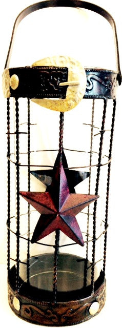 (RWMA7047) Western Metal & Glass Stars and Belt Candle Holder 20