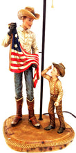 Load image into Gallery viewer, (RWRA1371) Western Cowboy &amp; Son with US Flag Table Lamp