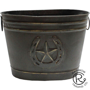(RWRA3365) Western Metal Horseshoe & Star Vase/Tub