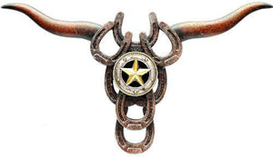 (RWRA6630) Western Horseshoe & Star Cowskull Plaque