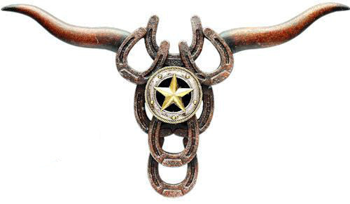 (RWRA6630) Western Horseshoe & Star Cowskull Plaque