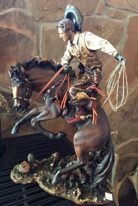 (RWRA7003) Western Painted Bronc Rider Sculpture