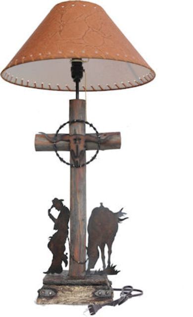 (RWRA7896) Western Cowboy and Longhorn Skull Cross Lamp