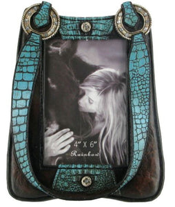 (RWRA8863) Western Turquoise Leather Purse Look Photo Frame (4" x 6")
