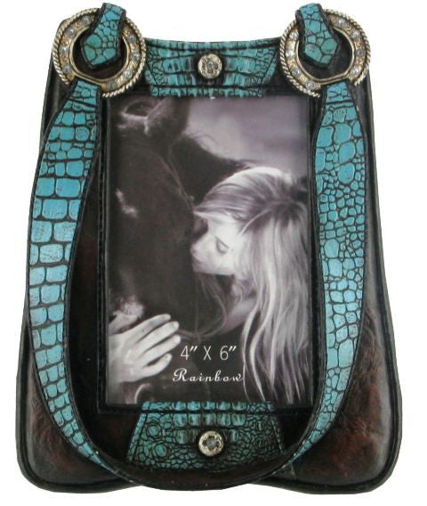 (RWRA8863) Western Turquoise Leather Purse Look Photo Frame (4