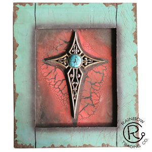 (RWRA9376) Western Cross with Red & Turquoise Frame Art Decor