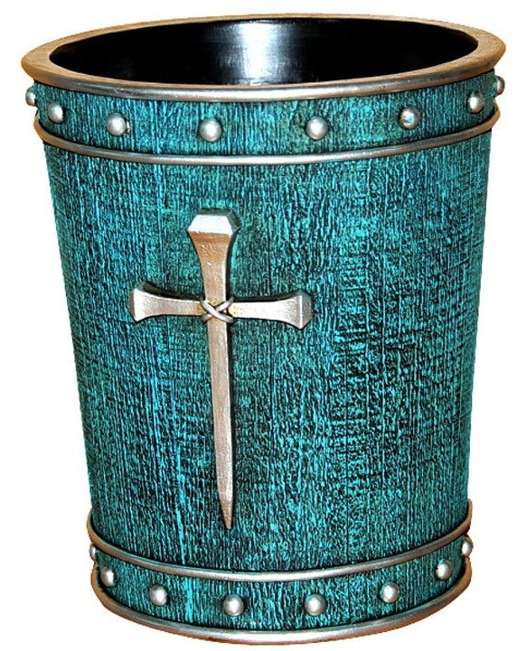 (MWRSM1996) Western Silver Nail Cross Turquoise Waste Basket