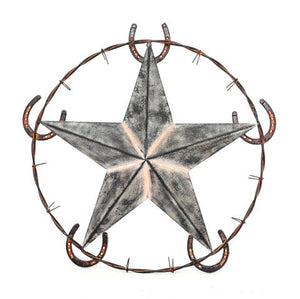 (RWRT5048) Western Metal Art with Star and Horseshoes - 26" Diameter