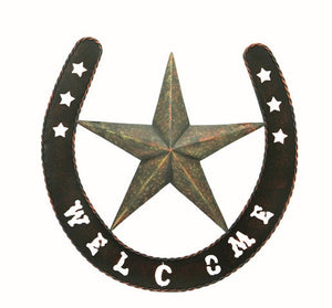 (RWRT5053) Western Metal Welcome Sign with Star and Horseshoe - 19" Diameter