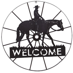 (RWRT5193) Western Welcome Cowboy & Wagon Wheel Wall Art