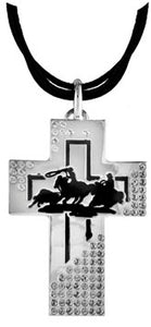 (TBNC1035TR) "Team Roper" Silver & Black Cross Necklace