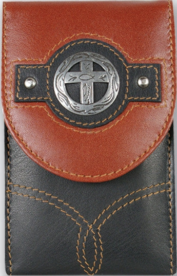 (TD0812055C6) Western Leather Cell Phone Holder with Cross for Blackberry