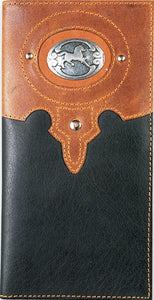 (TD0886137W9) Western 2-Toned Leather Rodeo Wallet/Checkbook Cover with Running Horse Concho by Western Trenditions