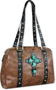 (TD970269) "Rock 47" Western Satchel with Turquoise Stone Cross
