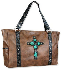 Load image into Gallery viewer, (TD970270) &quot;Wrangler Rock 47&quot; Turquoise Stone Cross Tote