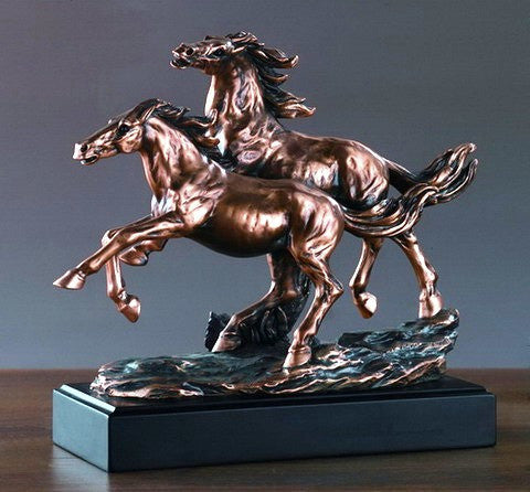 (TN53166) Two Horses Western Sculpture 9-1/2