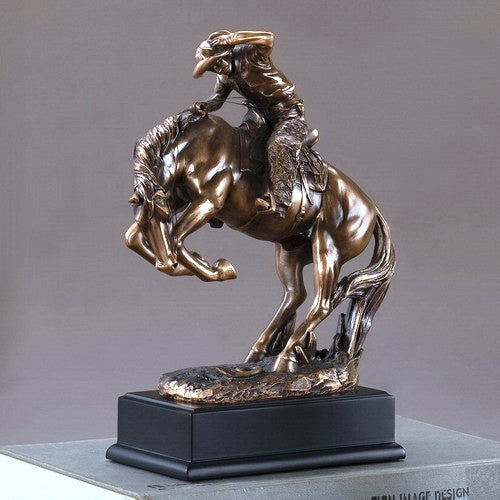 (TN54248) Western Cowboy & Rearing Horse Sculpture Small