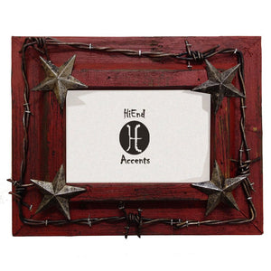 Western Red Star & Barbwire Photo Frame 4" x 6"