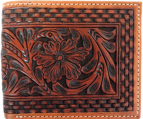 Western Tan Tooled Leather Bi-Fold Wallet