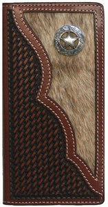 (WFAC1083) Western Brown Leather/Hair-On Rodeo Wallet with Texas Star Concho