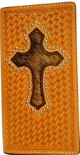 Load image into Gallery viewer, (WFAC275) Western Natural Leather Basketweave/Checkbook Cover with Hair-On Cross