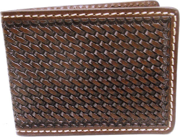 (WFAC452) Western Brown Basketweave Leather Money Clip