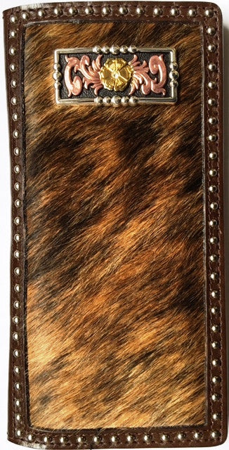 (WFAC492) Western Hair-On Rodeo Wallet with Tri-Color Concho