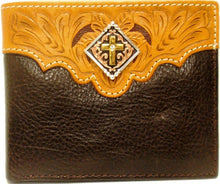 Load image into Gallery viewer, (WFAC715B) Western Leather Bi-Fold Wallet with Gold Cross Concho