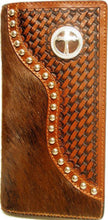 Load image into Gallery viewer, (WFAC93) Western Hair-On/Basketweave Rodeo Wallet/Checkbook Cover with Cross Concho