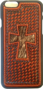 (WFAPH32) Western Basketweave Snap Case with Hair-On Cross for iPhone 6