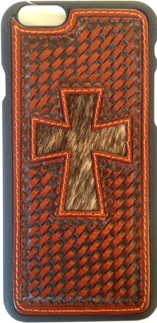 (WFAPH32) Western Basketweave Snap Case with Hair-On Cross for iPhone 6