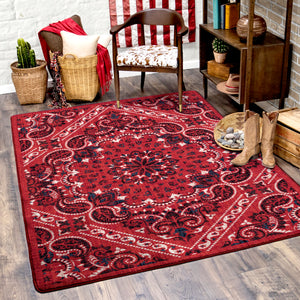 "Kerchief Red" Western Area Rugs - Choose from 6 Sizes!