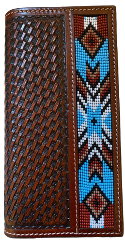 Twisted X Brown Basketweave Leather Rodeo Wallet with Beaded Inlay