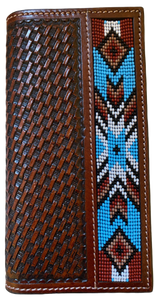 Twisted X Brown Basketweave Leather Rodeo Wallet with Beaded Inlay