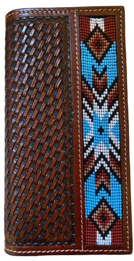 Twisted X Brown Basketweave Leather Rodeo Wallet with Beaded Inlay