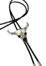 Load image into Gallery viewer, Western Longhorn Silver Skull Bolo Tie