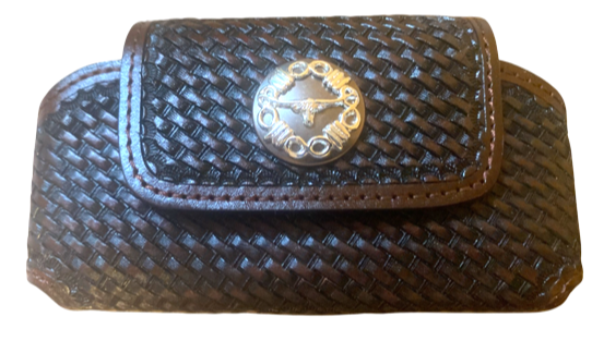Western Brown Basketweave Cell Phone Holder with Longhorn Concho for Phones up to 5-1/4