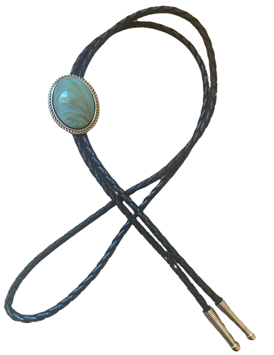 Western Oval Bolo Tie with Large Turquoise Stone