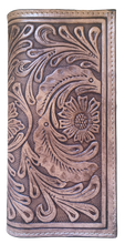 Load image into Gallery viewer, Western Tan Tooled Rodeo Wallet