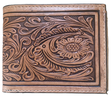 Load image into Gallery viewer, Western Tan Tooled Bi-Fold Wallet